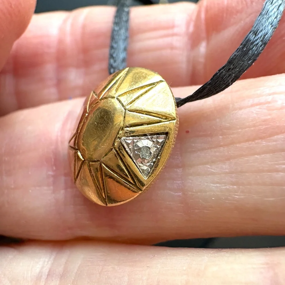 necklace pendant sun marcasite gold square mini ribbon cord handmade vintage